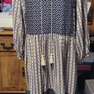 Umgee Blue and Cream Midi Dress